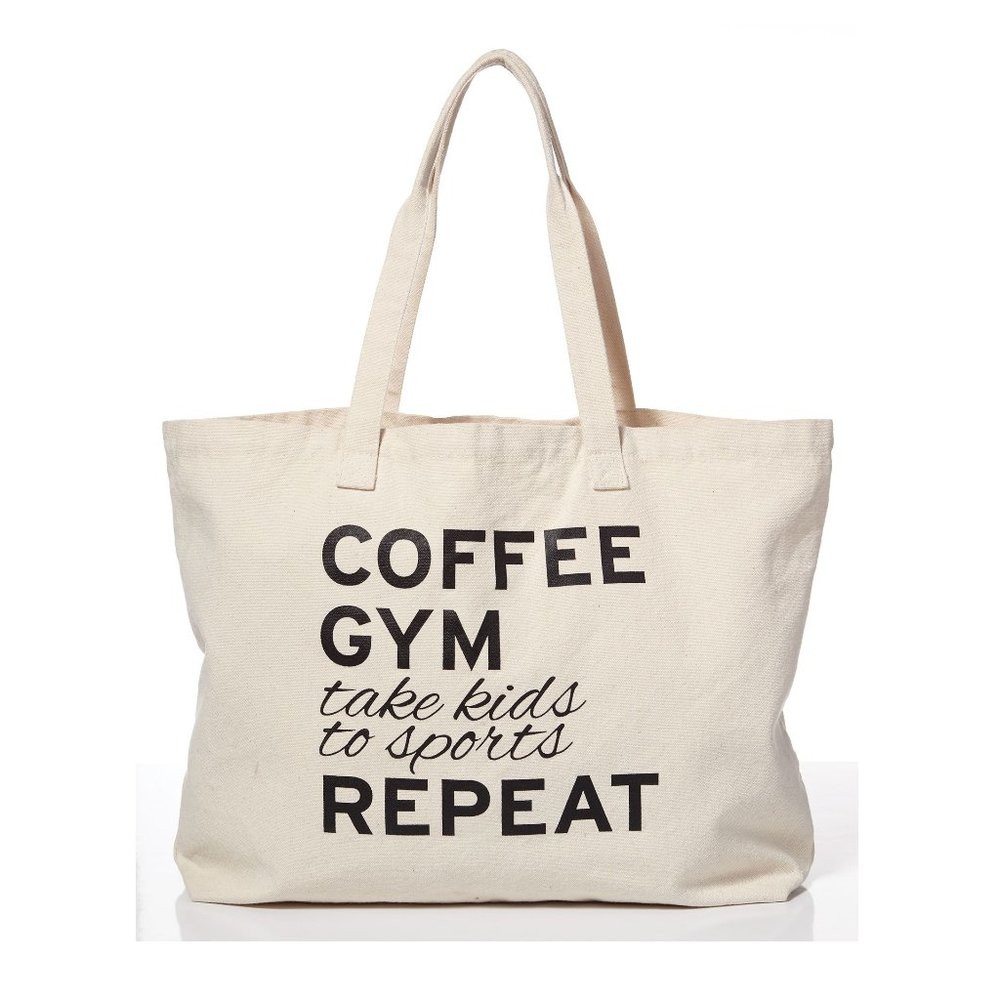 NWT DSG Women's Coffee Gym Sports Theme Canvas Tote Bag Beach Storage FLC150
